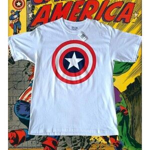 Marvel Captain America T-Shirt Men's Large White Short Sleeve NWT